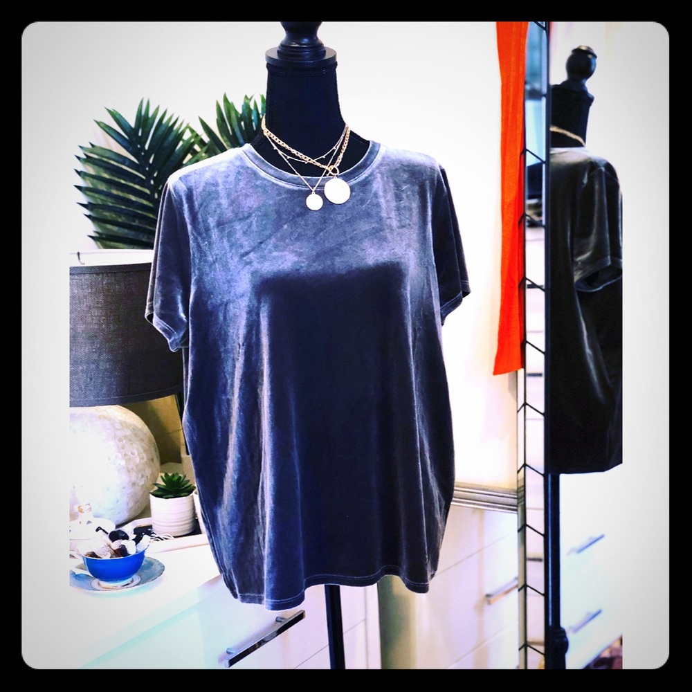 🍁Gap Gray Velvet Shirt Sleeve Tee Shirt Size L🍁